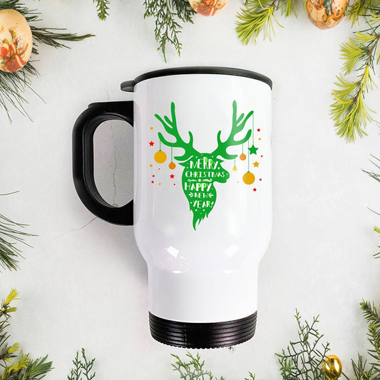 Steel Travel Mug -   Green Reindeer