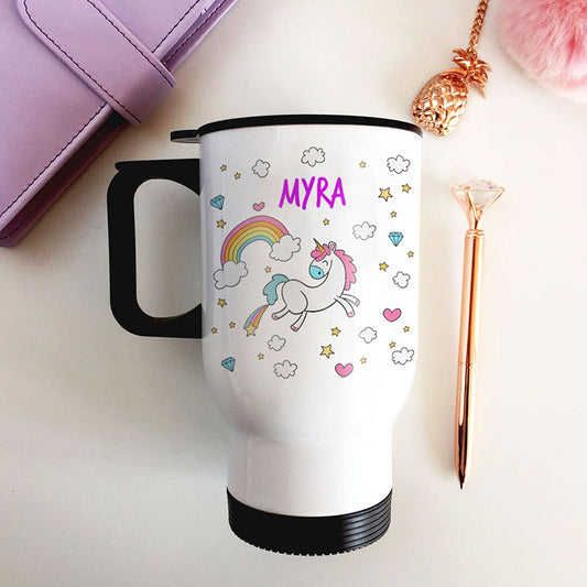 Steel Travel Mug - Rainbow over Unicorn