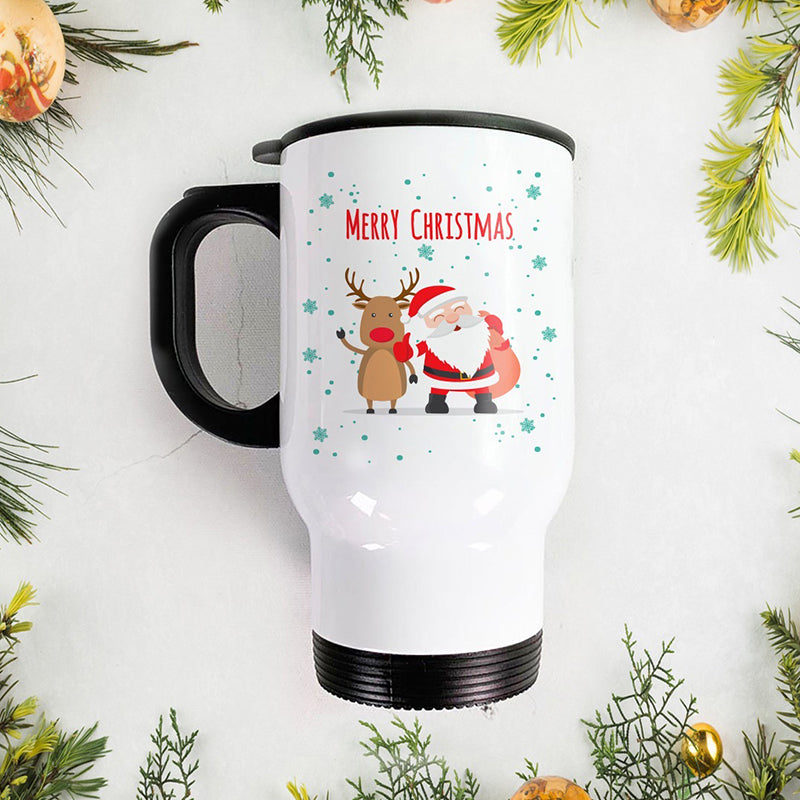 Steel Travel Mug -   Santa Reindeer