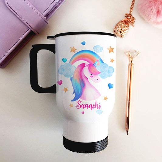 Steel Travel Mug - Unicorn Face Rainbow